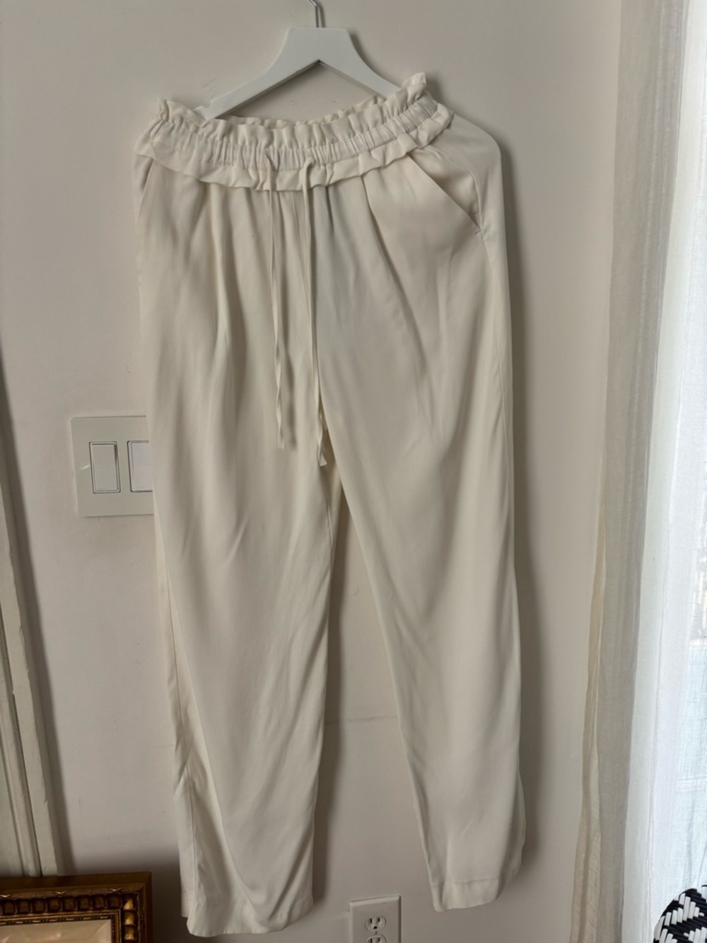 Reiss Cream Elastic Drawstring Straight-Leg Pants